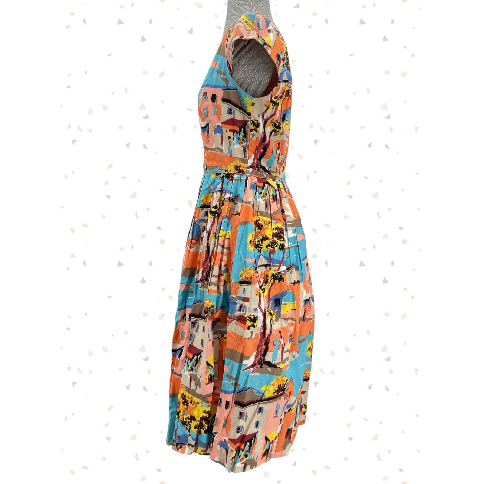 Emily Fin Claudia Havana Pleats Dress Blue Pink Summer Coastal Print Size S New — image 3 of 8